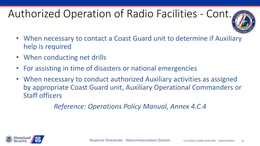 authorized operation of radio facilities cont 2