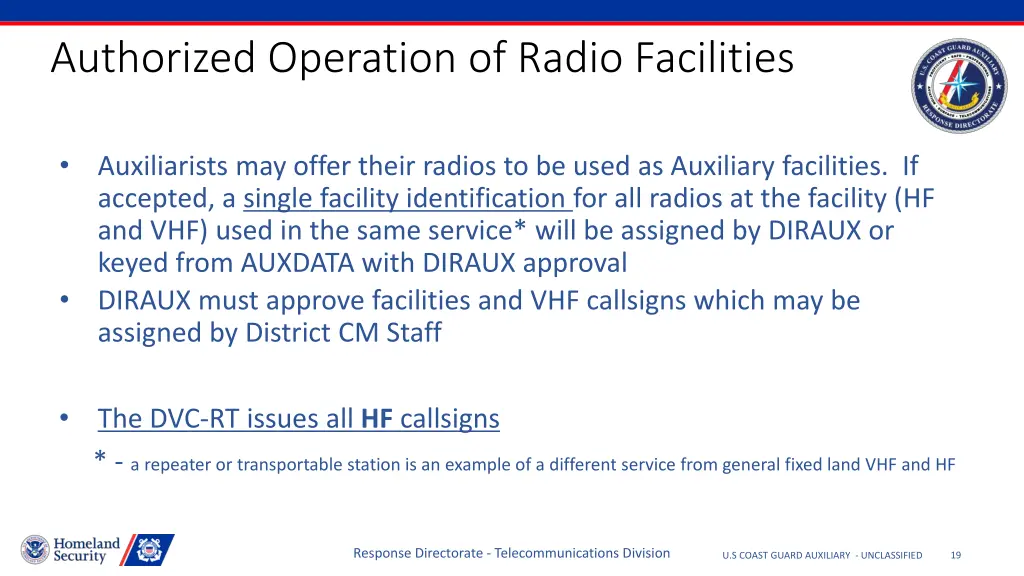 authorized operation of radio facilities