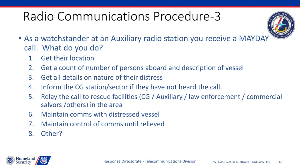 radio communications procedure 3