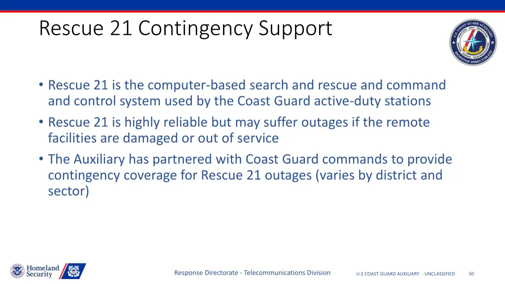 rescue 21 contingency support