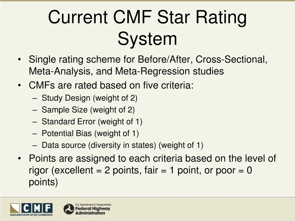 current cmf star rating system single rating