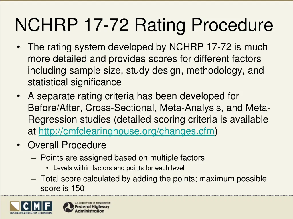 nchrp 17 72 rating procedure