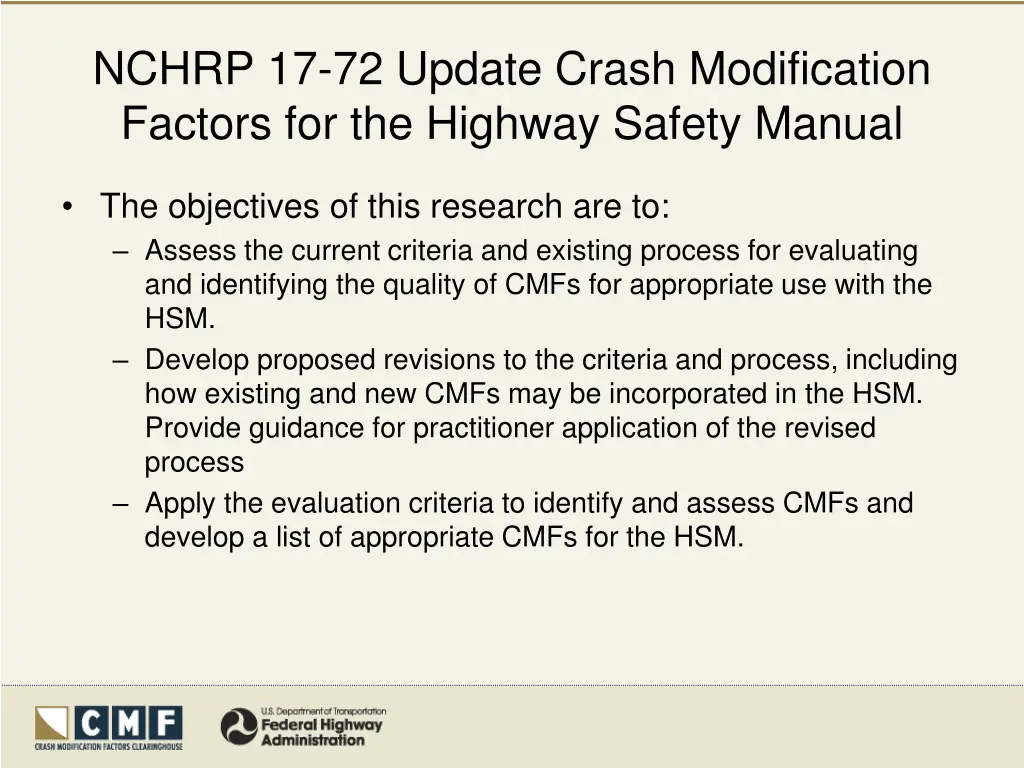 nchrp 17 72 update crash modification factors