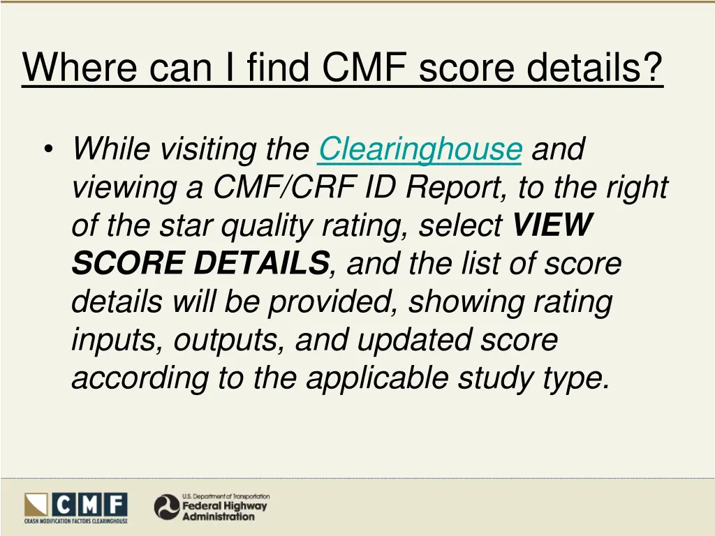 where can i find cmf score details