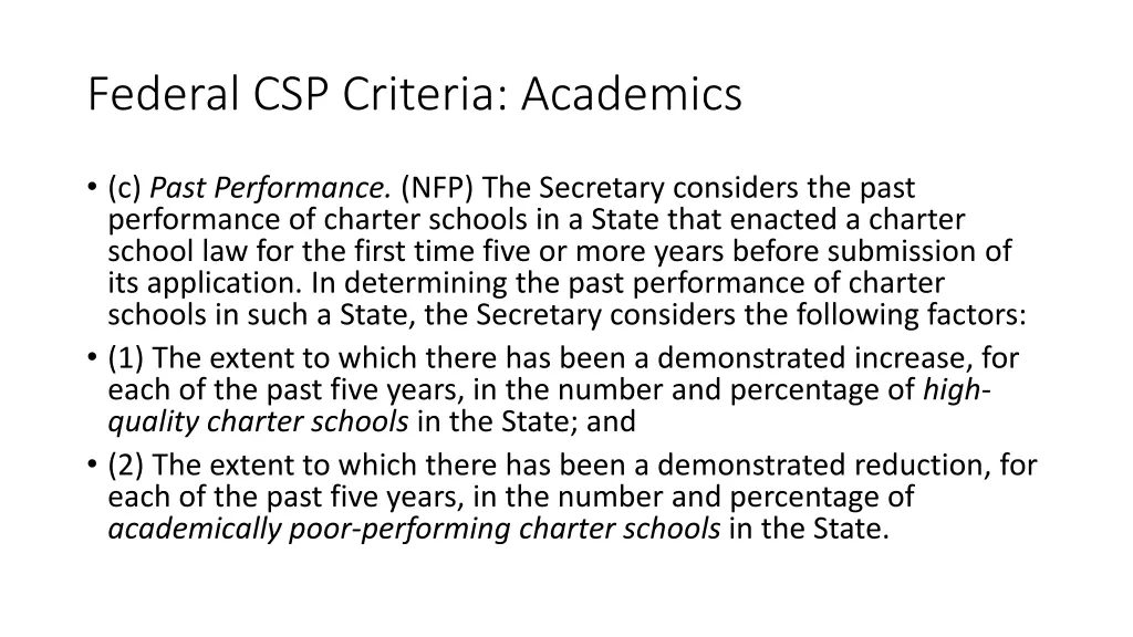 federal csp criteria academics