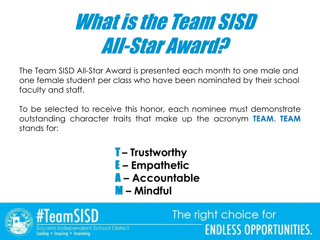 what is the team sisd all star award