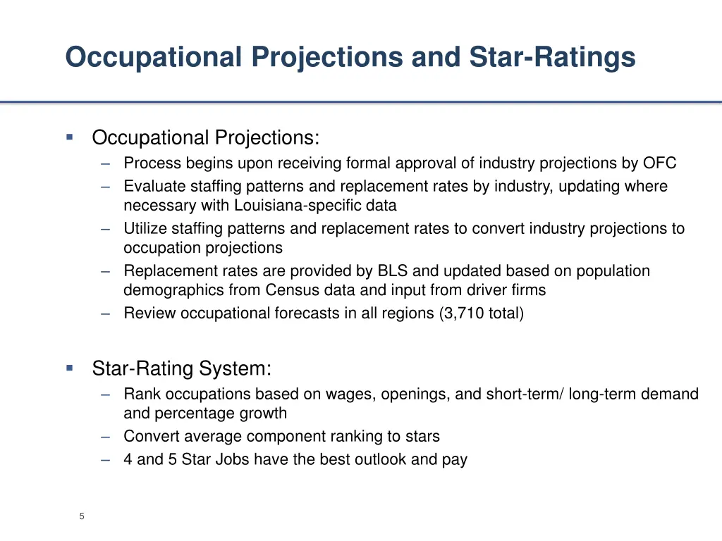 occupational projections and star ratings