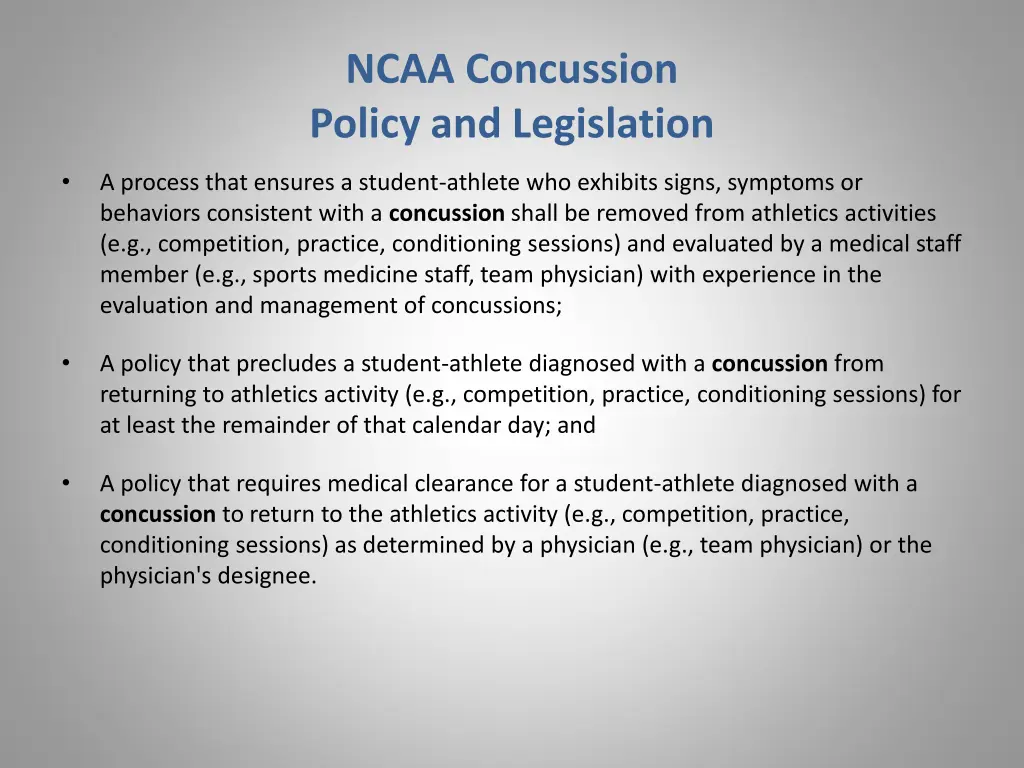 ncaa concussion policy and legislation 1