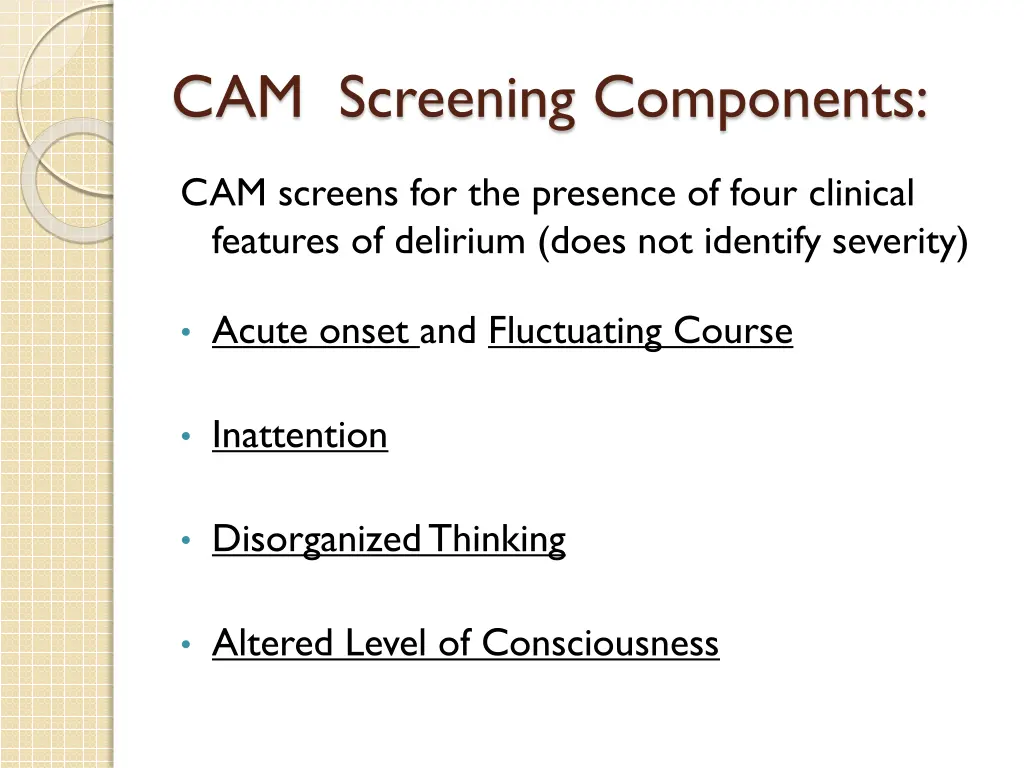 cam screening components