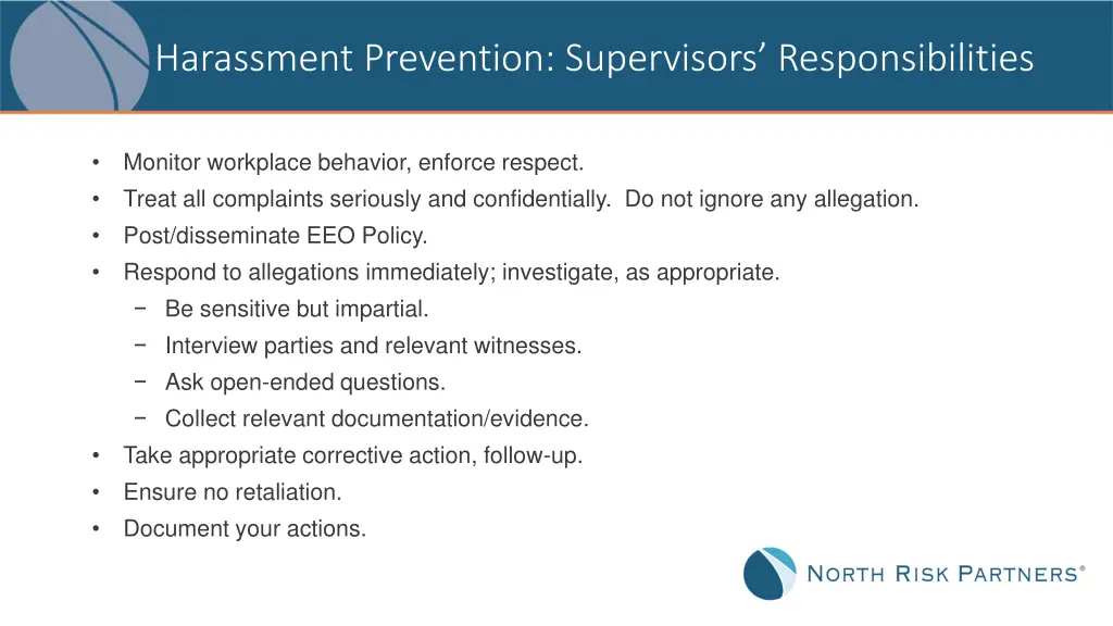 harassment prevention supervisors responsibilities