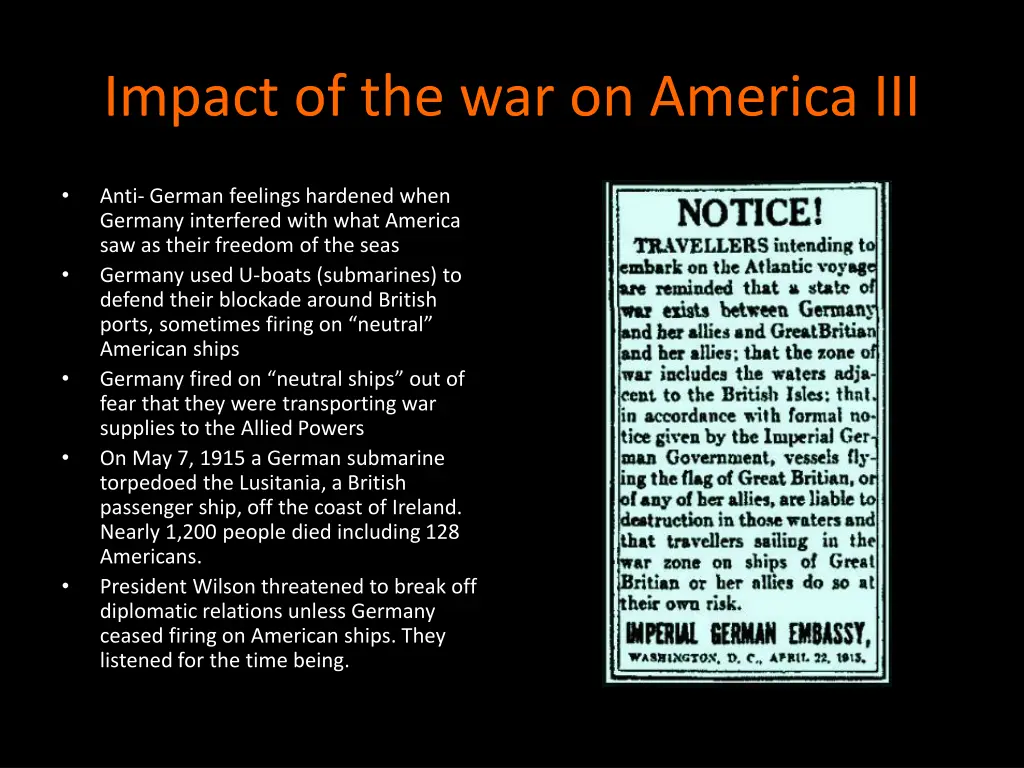 impact of the war on america iii