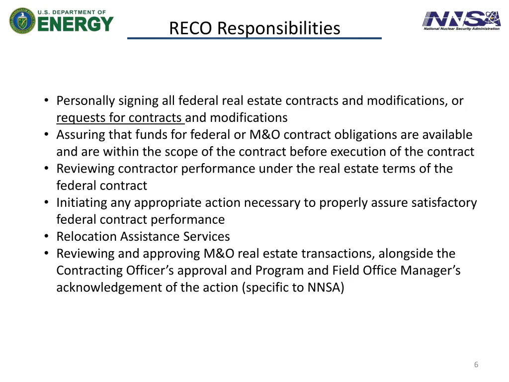 reco responsibilities 1