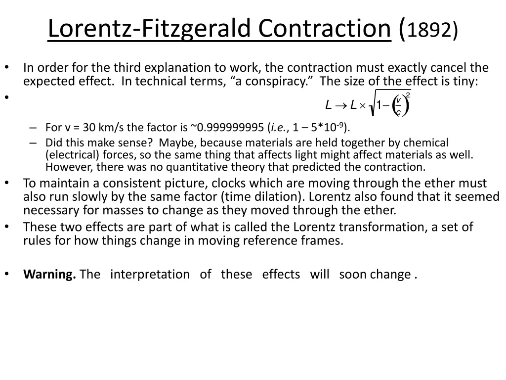 lorentz fitzgerald contraction 1892