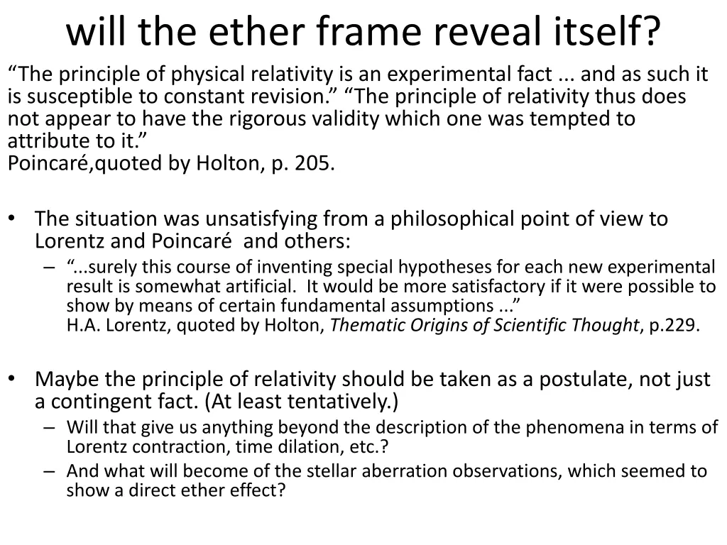 will the ether frame reveal itself the principle