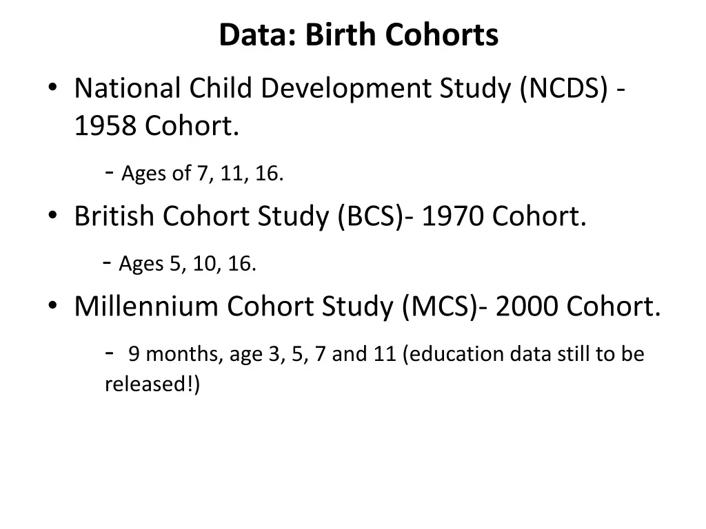 data birth cohorts