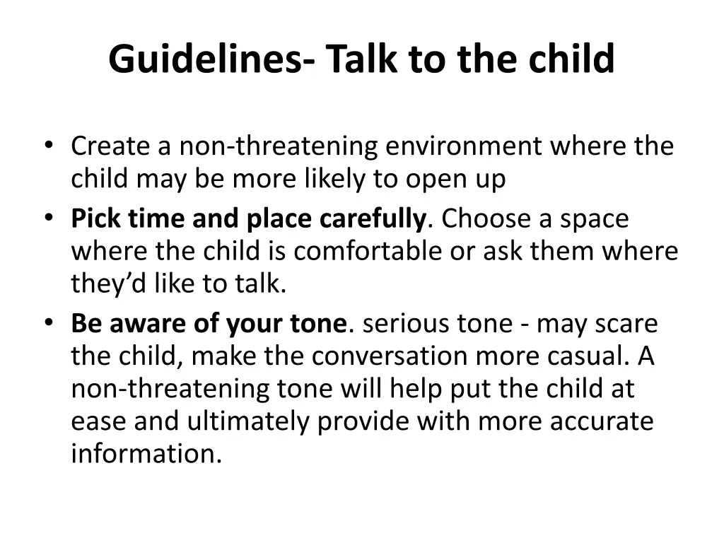 guidelines talk to the child