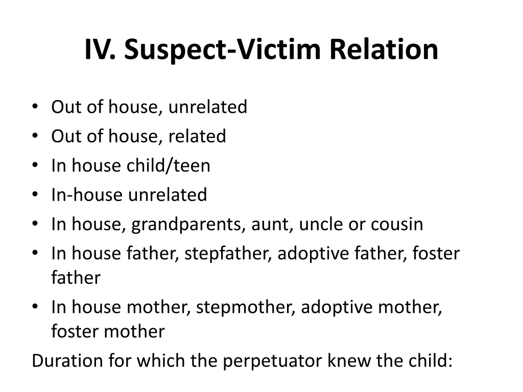 iv suspect victim relation