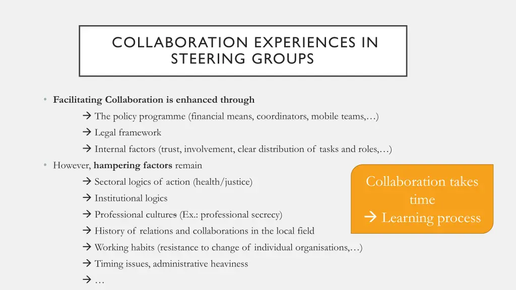 collaboration experiences in steering groups