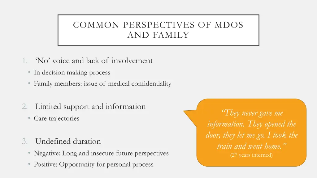 common perspectives of mdos and family