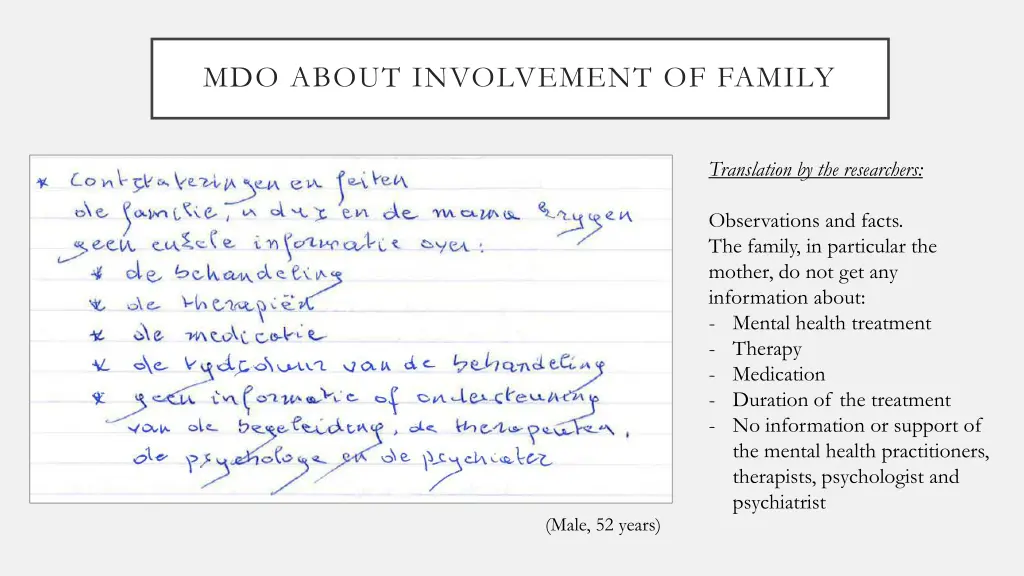 mdo about involvement of family