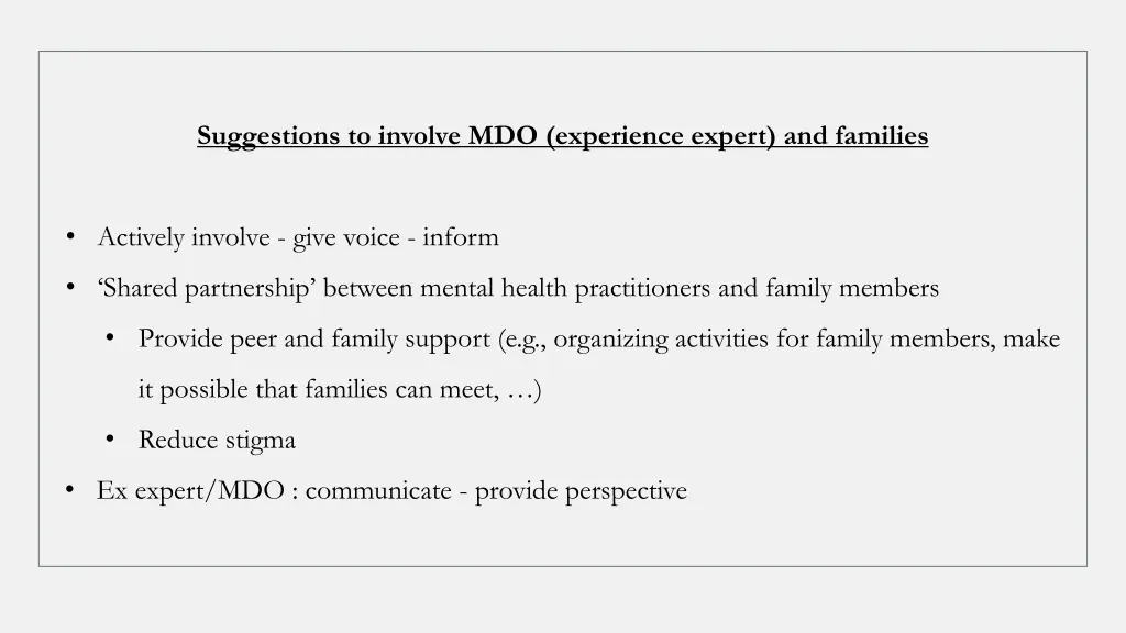 suggestions to involve mdo experience expert