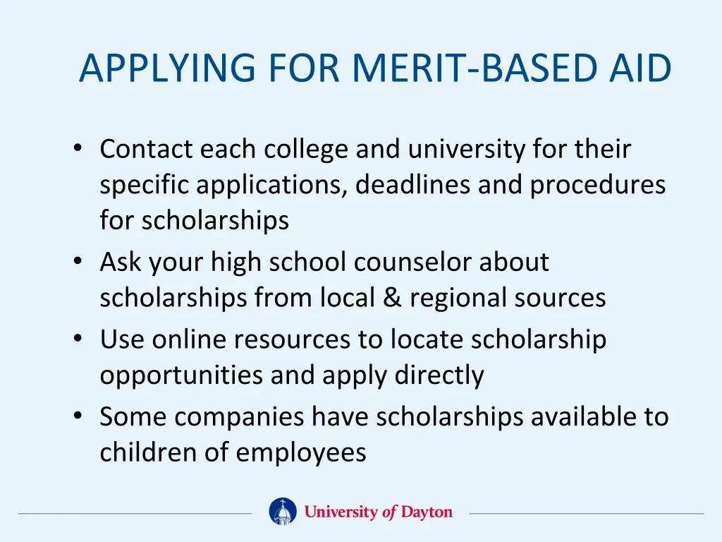 applying for merit based aid