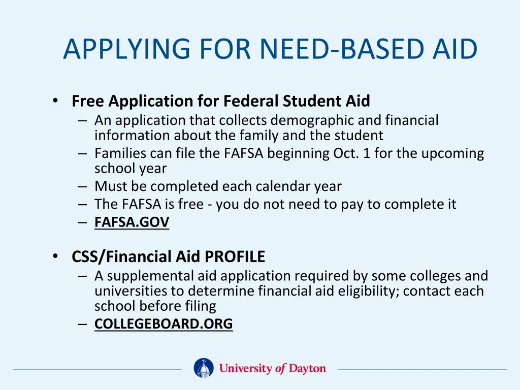 applying for need based aid