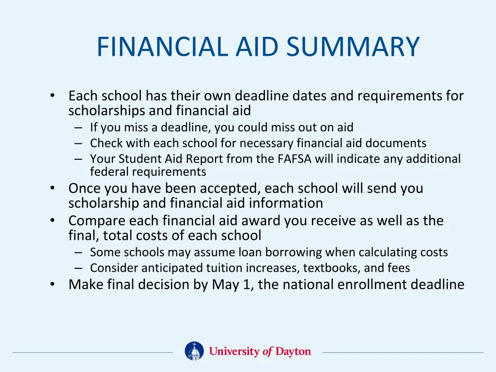 financial aid summary