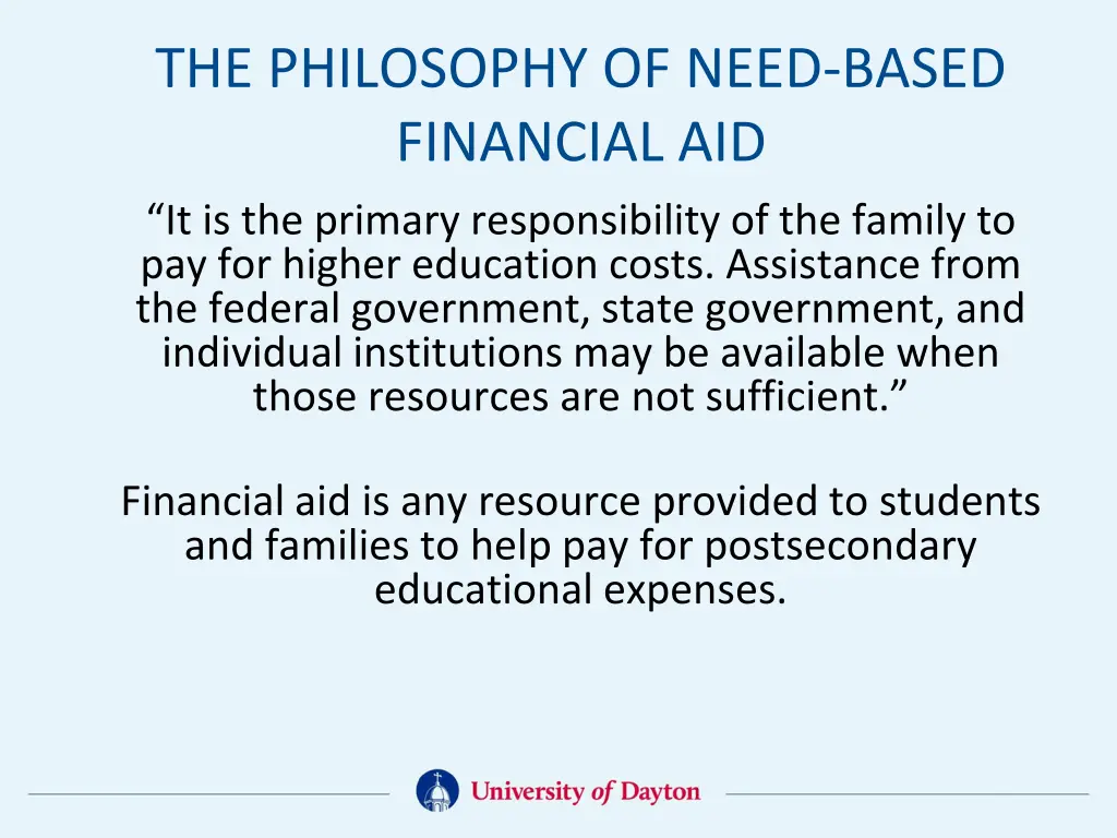 the philosophy of need based financial aid