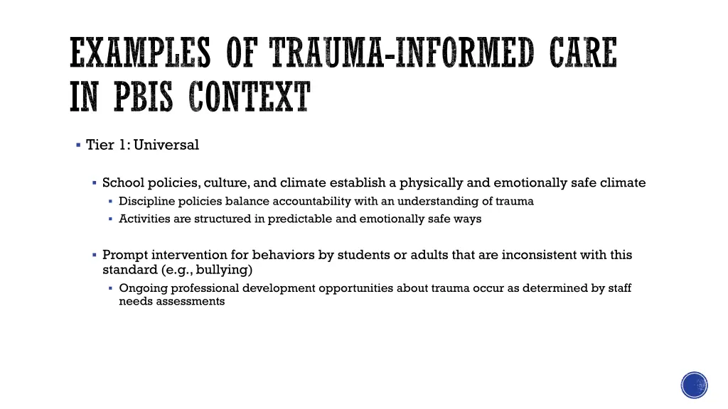 examples of trauma informed care in pbis context