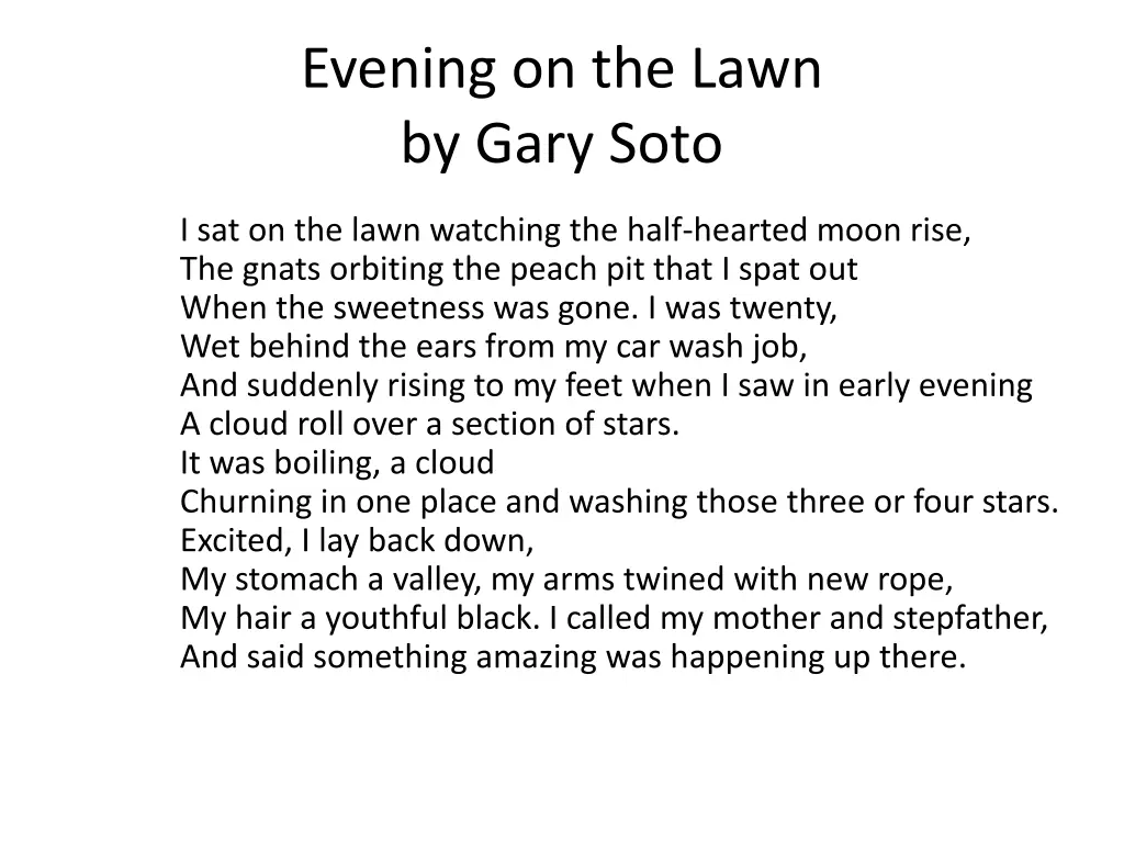 evening on the lawn by gary soto