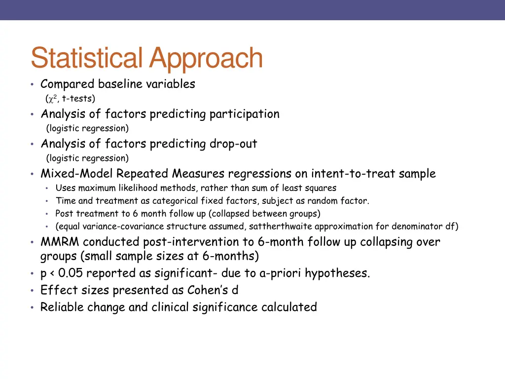 statistical approach compared baseline variables