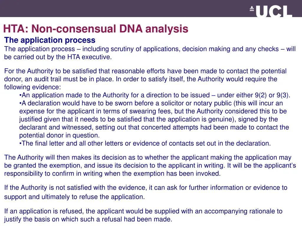 hta non consensual dna analysis the application