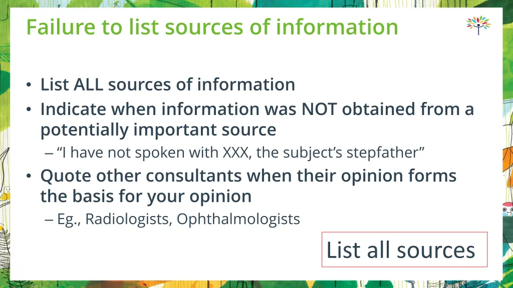 failure to list sources of information