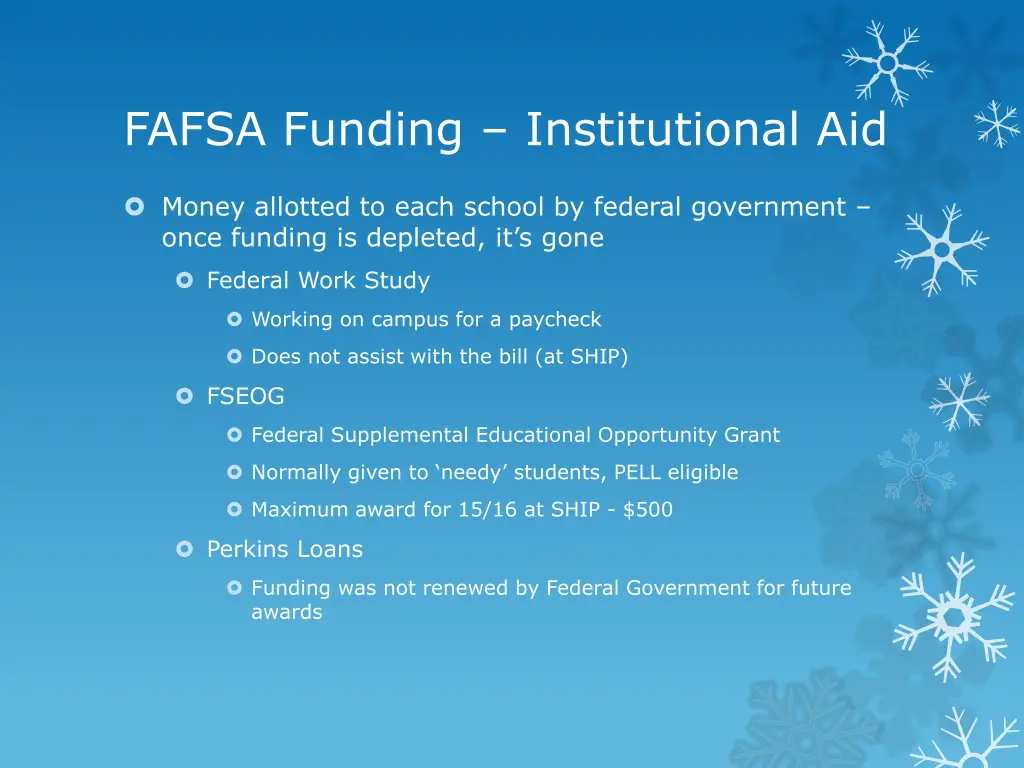 fafsa funding institutional aid