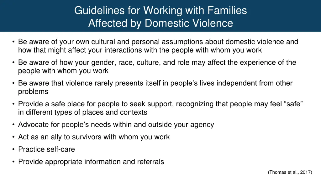 guidelines for working with families affected