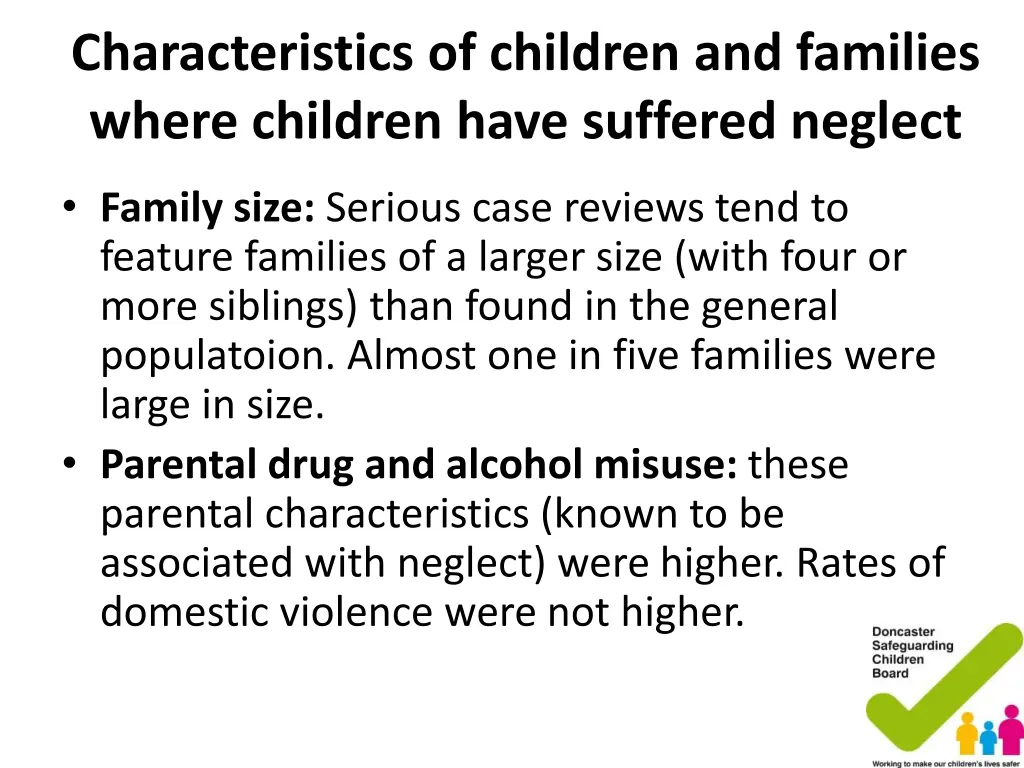 characteristics of children and families where 1