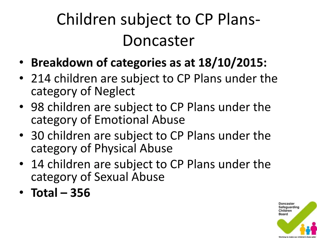 children subject to cp plans doncaster breakdown