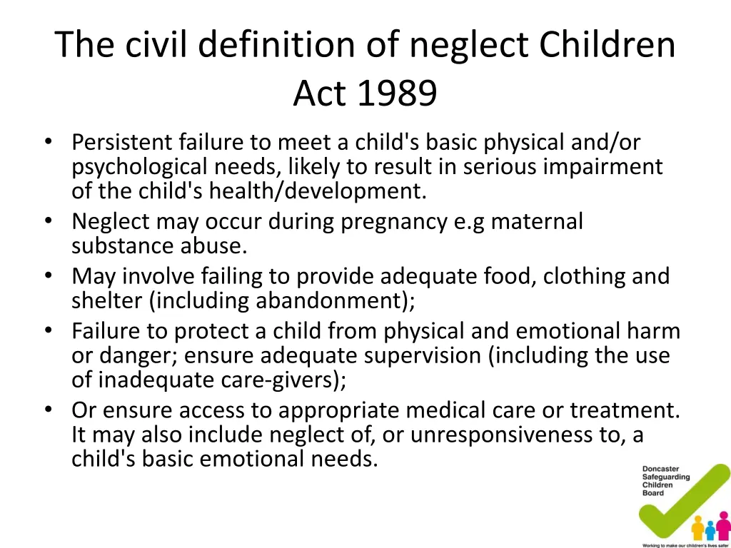 the civil definition of neglect children act 1989