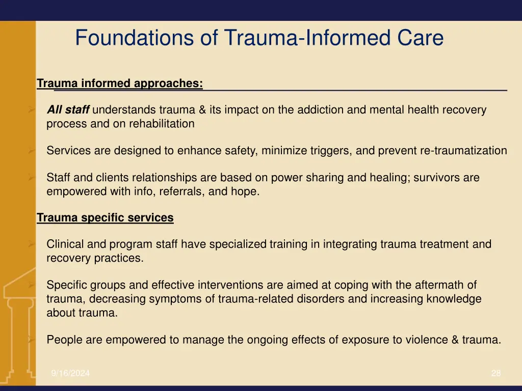 foundations of trauma informed care