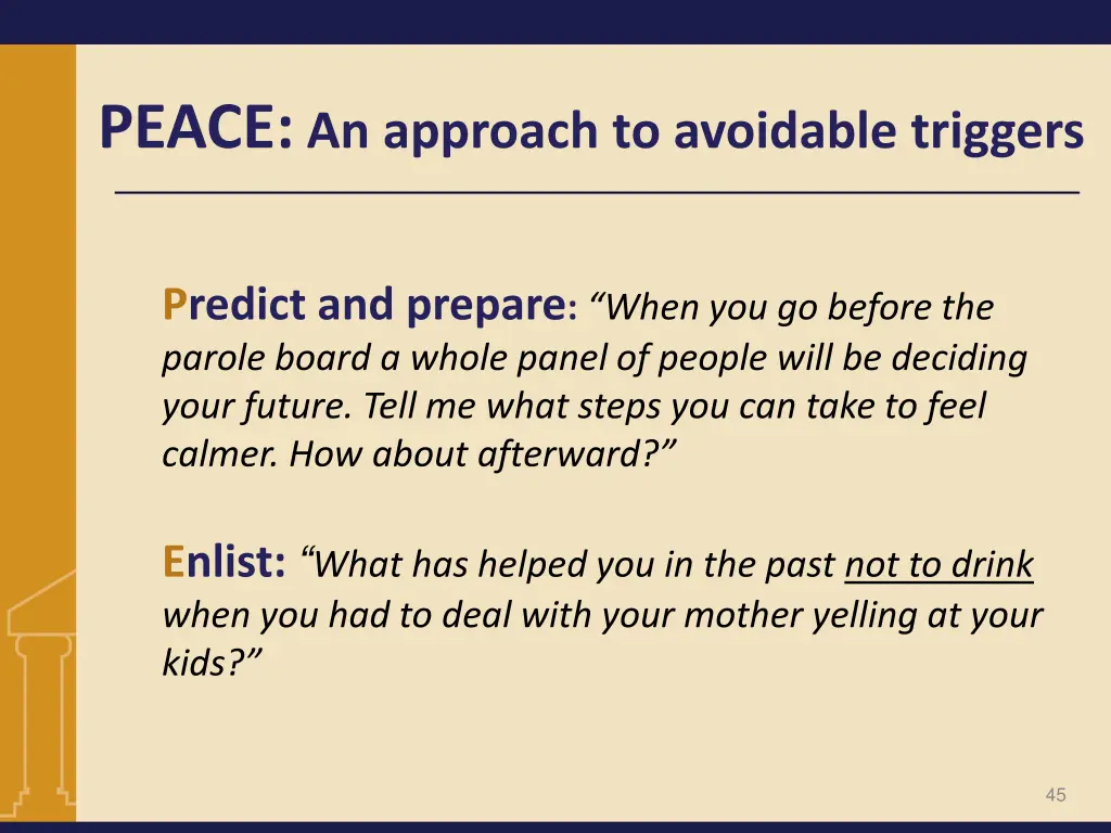 peace an approach to avoidable triggers