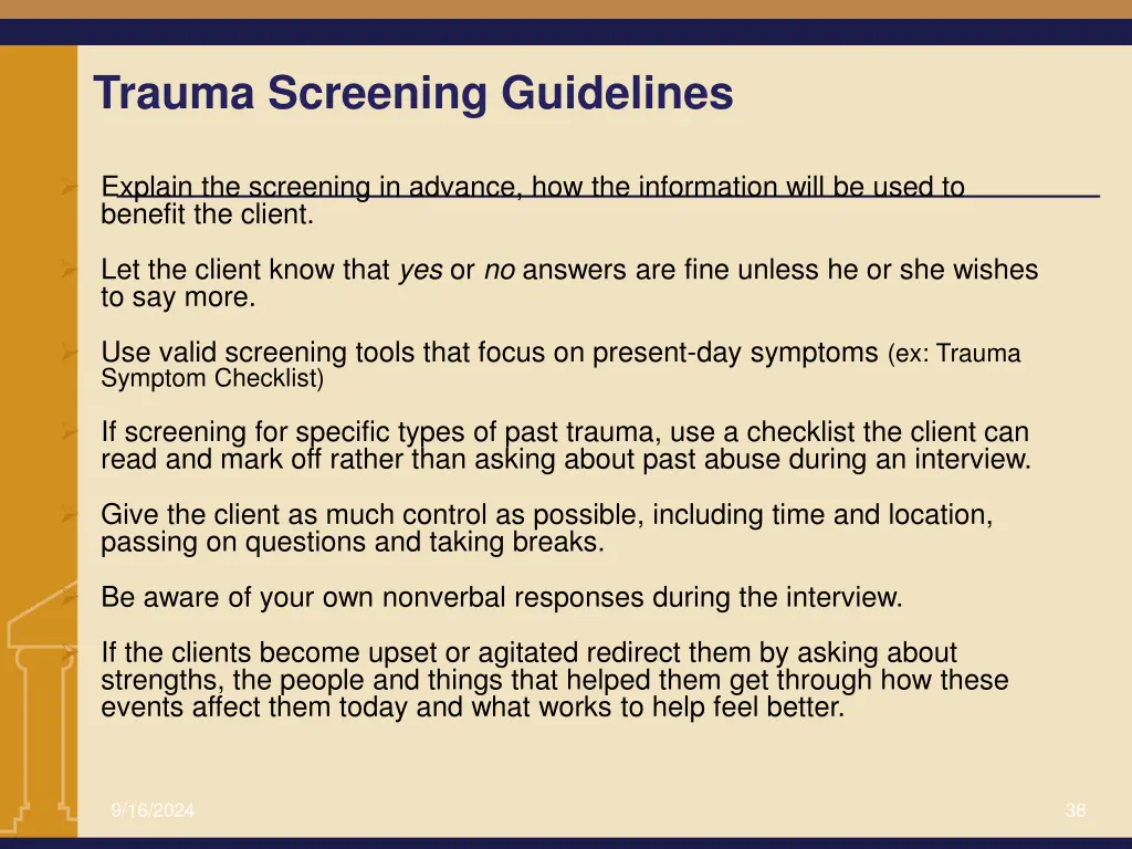 trauma screening guidelines