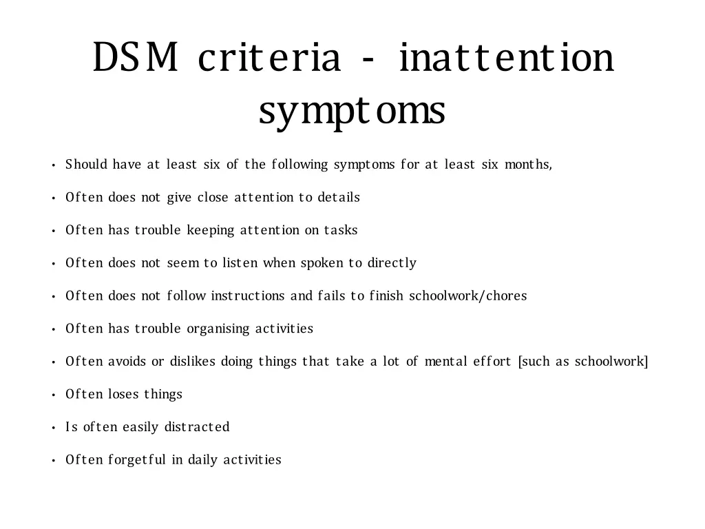 dsm criteria inattention symptoms