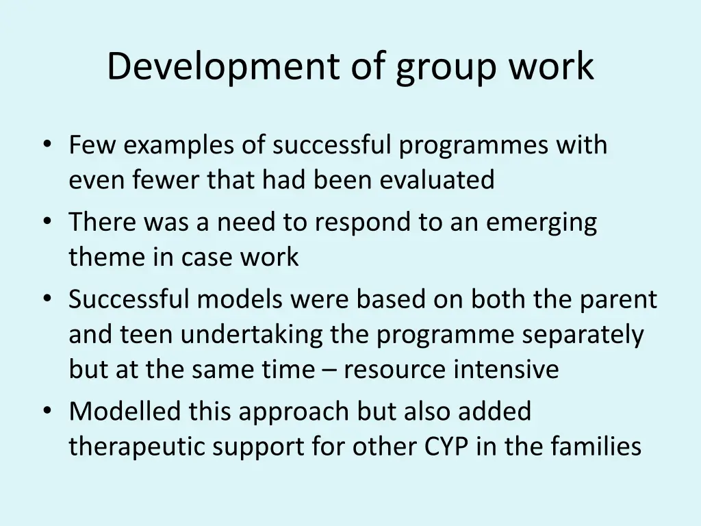 development of group work