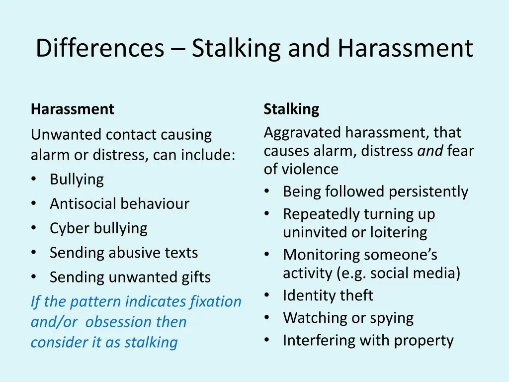 differences stalking and harassment