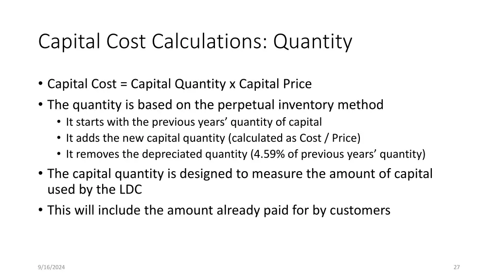 capital cost calculations quantity