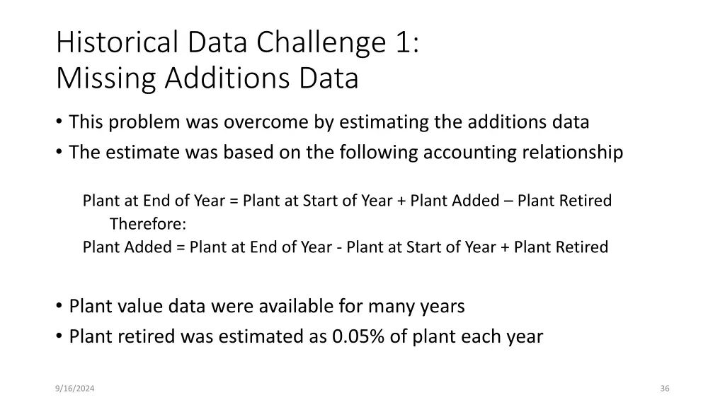 historical data challenge 1 missing additions data