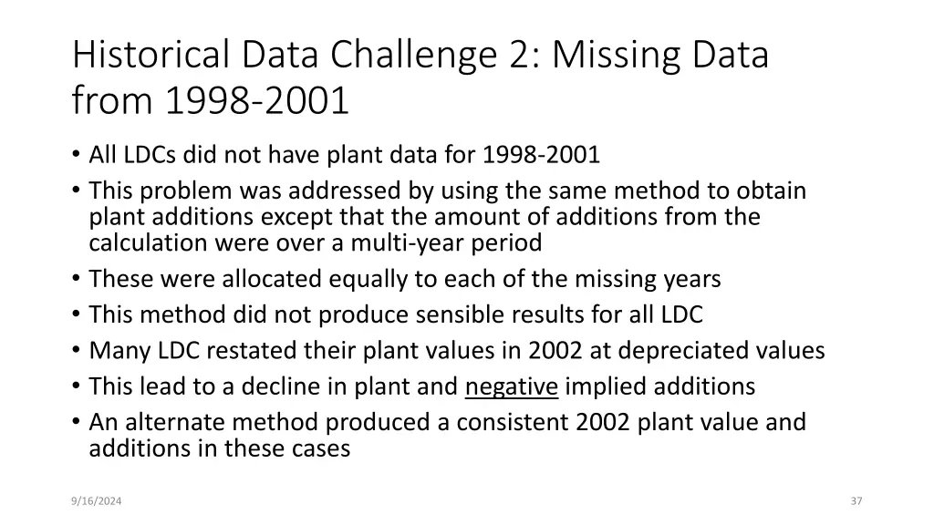 historical data challenge 2 missing data from