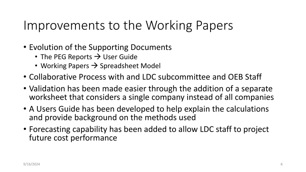 improvements to the working papers