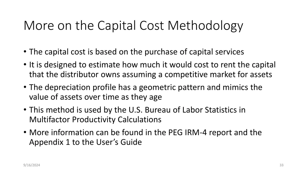 more on the capital cost methodology